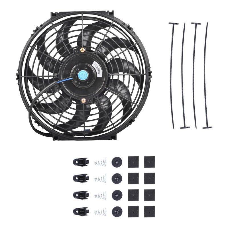 SSN 12" Electric Radiator Cooling Fan Assembly Kit, Push Pull Electric Radiator High Performance Universal Slim Fan with 12V 80W Mount Kit Black - Image 1